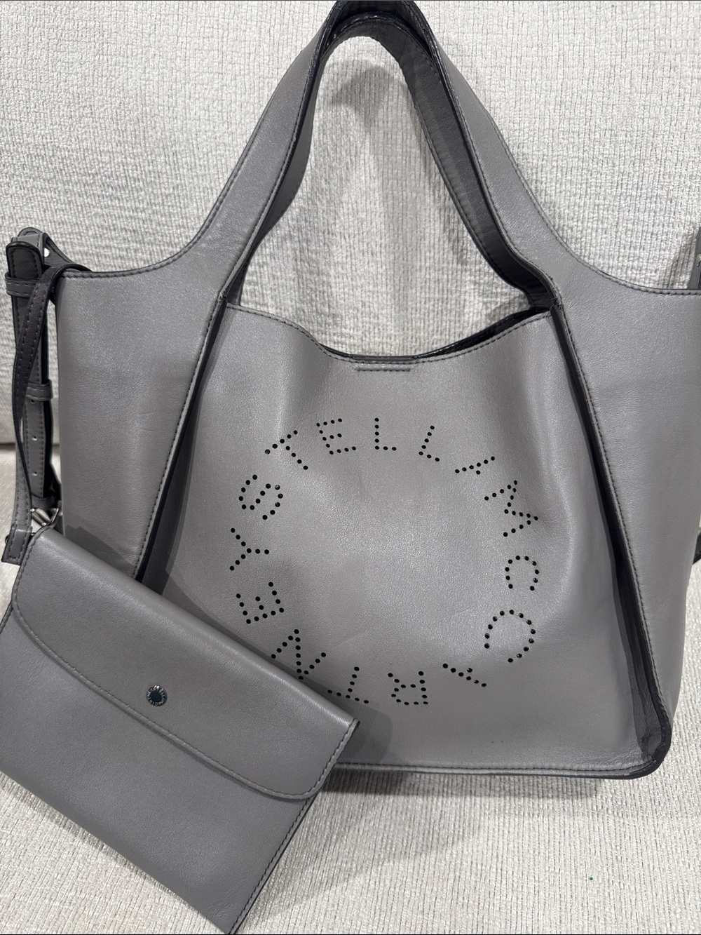 Stella McCartney Charcoal Gray Perforated Logo Tote